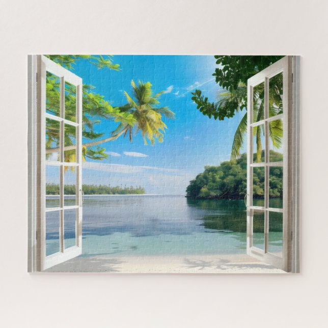 Puzzle Vue de fenêtre de la plage ensoleillée (Horizontal)