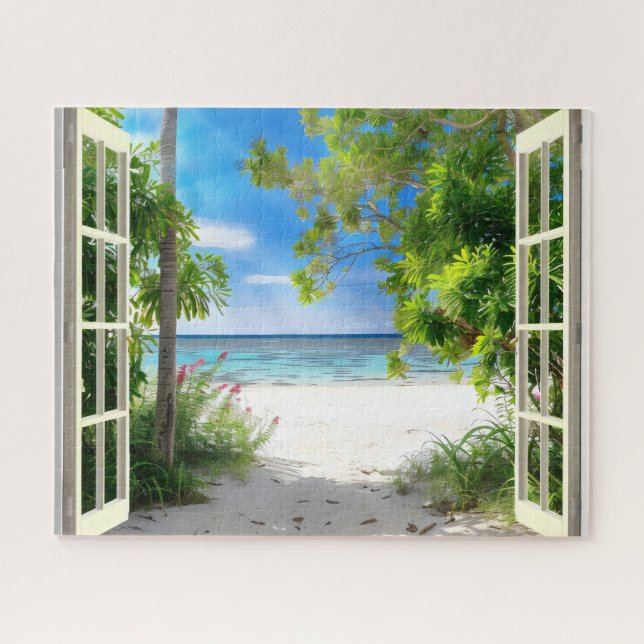 Puzzle Vue de la fenêtre de l'île tropicale (Horizontal)