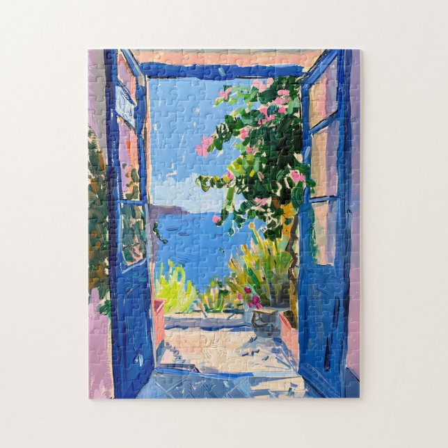 Puzzle Vue de la mer Méditerranée avec bougainvillée (Vertical)