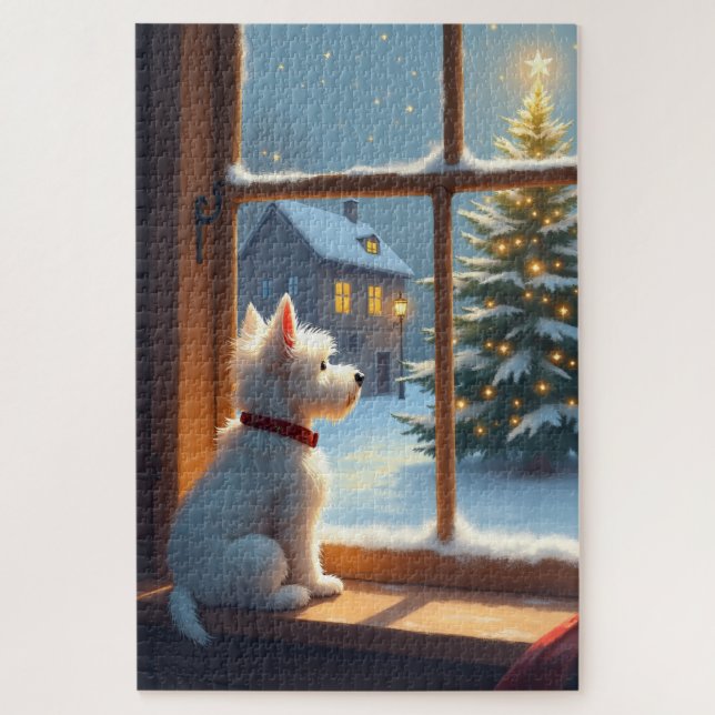 Puzzle Vue de Noël matinée West Highland White Terrier (Vertical)