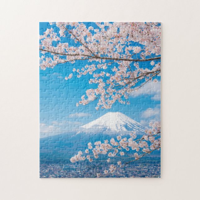 Puzzle Vue du mont Fuji avec des fleurs de cerisier (Vertical)