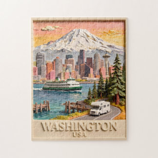 Puzzle Vue panoramique texturée de la ville de Seattle, W