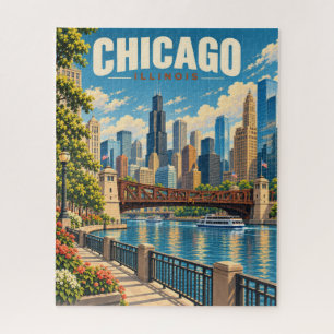 Puzzle Vue panoramique vintage de Chicago sur le front de