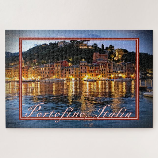 Puzzle Vue peinte de Portofino, Italie à la nuit - 20x30 (Horizontal)