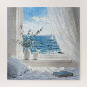 Puzzle Vue sur l'océan dans une fenêtre de chambre