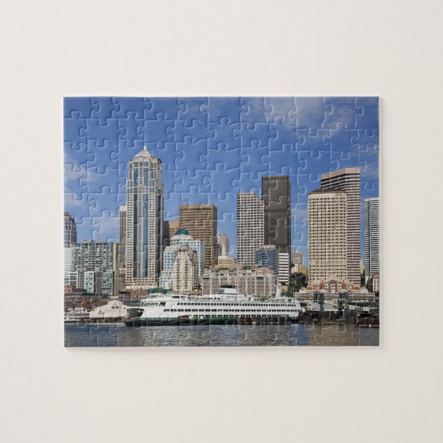 Puzzle WA, Seattle, panorama de Seattle avec bateau de fe (Horizontal)