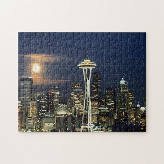 Puzzle Washington, Seattle, Skyline la nuit à partir de K (Horizontal)