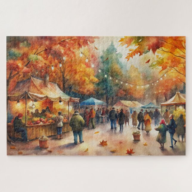 Puzzle Watercolor Autumn Market Festival, Automne animé (Horizontal)