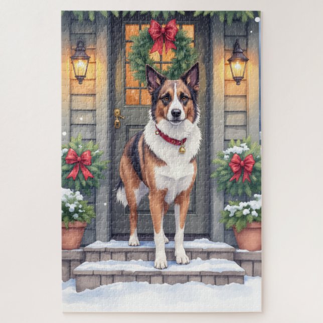Puzzle Watercolor Beauceron Rustic Porch Christmas (Vertical)