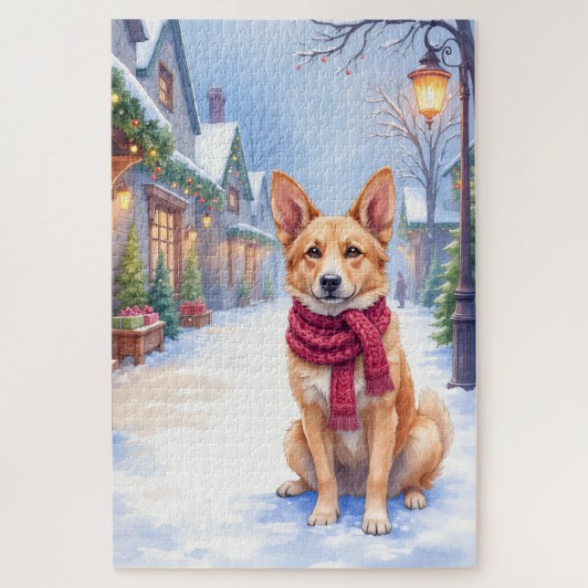 Puzzle Watercolor Berger Picard Village Square Christmas  (Vertical)