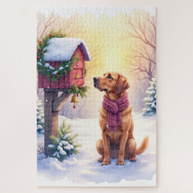 Puzzle Watercolor Bloodhound Country Mailbox Christmas (Vertical)
