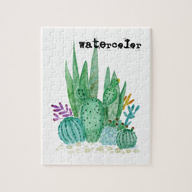 Puzzle Watercolor , cactus , succulents (Vertical)