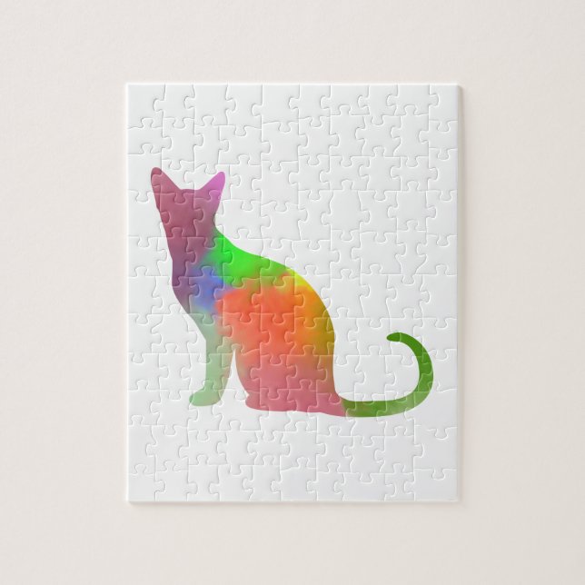 Puzzle Watercolor Cat Silhouette (Vertical)
