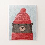 Puzzle Watercolor cute bear. Christmas woodland animal<br><div class="desc">Watercolor cute funny bear Christmas puzzle.</div>
