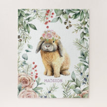 Watercolor Floral Bunny Rabbit Personalized