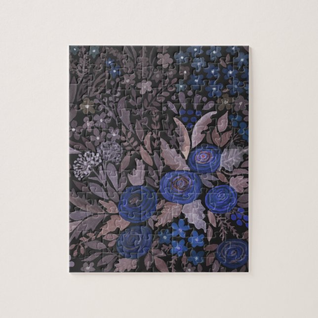 Puzzle Watercolor floral small flowers navy roses (Vertical)