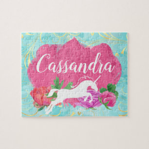 Puzzle Watercolor Flower Unicorn Pink Blue Girls