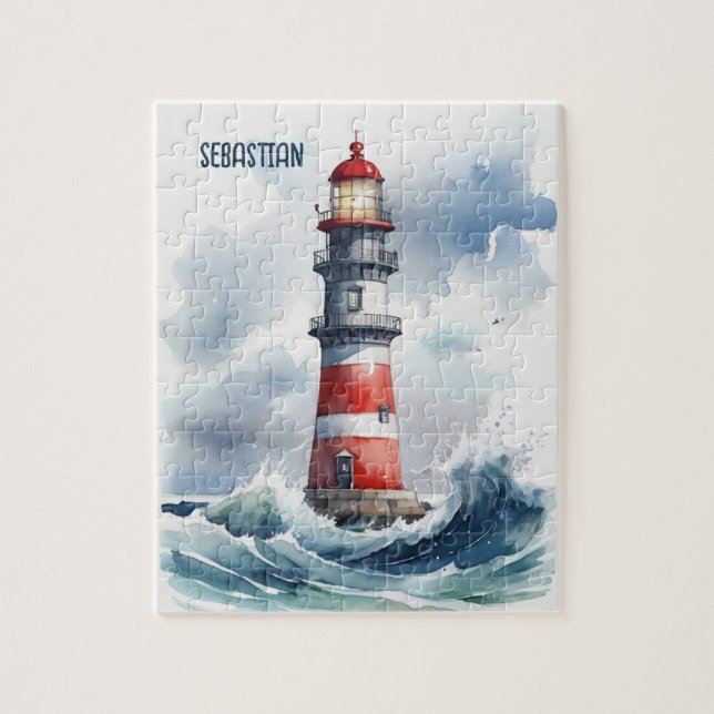 Puzzle Watercolor Lighthouse Personnalisé (Vertical)