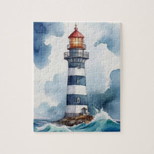 Puzzle Watercolor Lighthouse Storm Météo