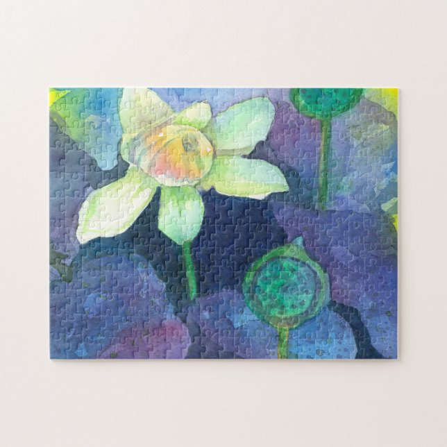 Puzzle Watercolor Lotus Flower (Horizontal)