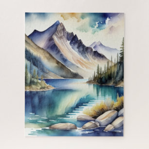 Puzzle Watercolor Mountain Lake Scène 4:5 Poster