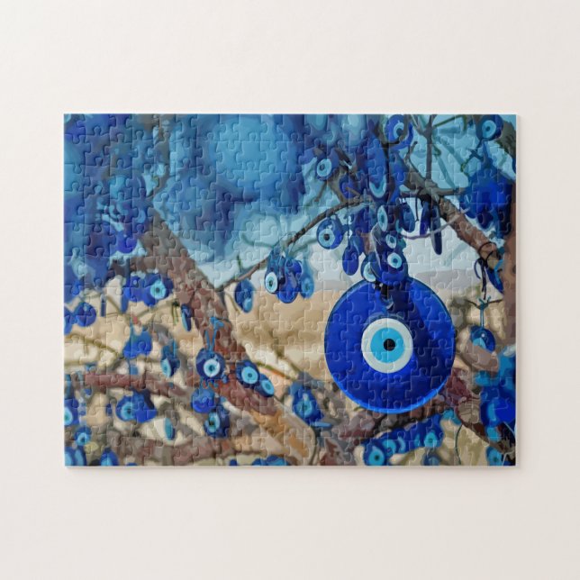 Puzzle Watercolor of Tree Decorated with Nazars (Horizontal)