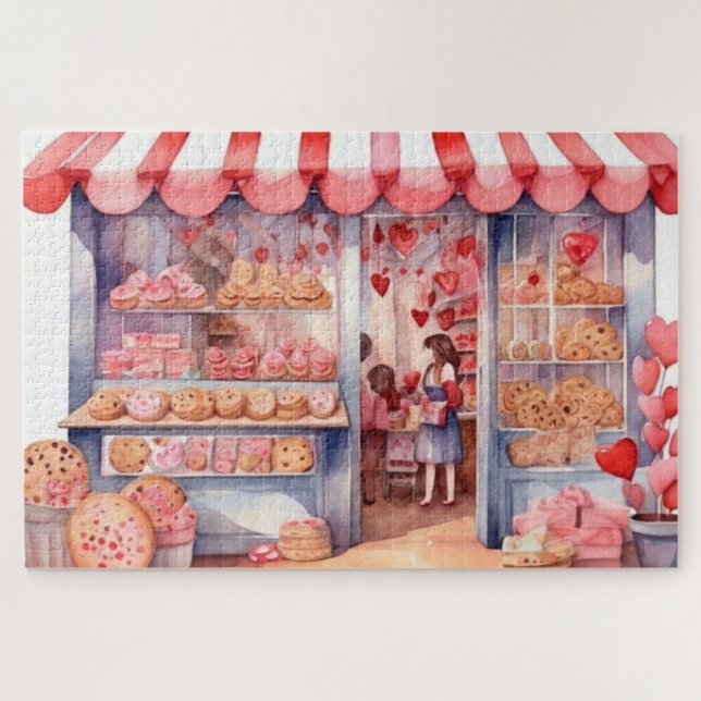 Puzzle Watercolor Old Town Cookie Shop (Horizontal)