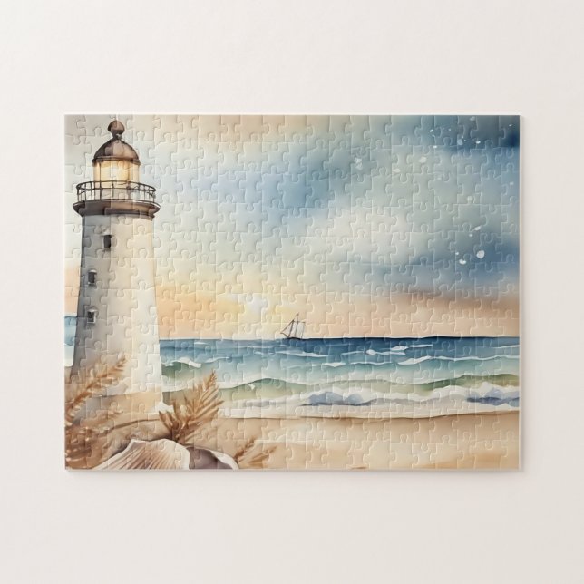 Puzzle Watercolor Phare et plage (Horizontal)