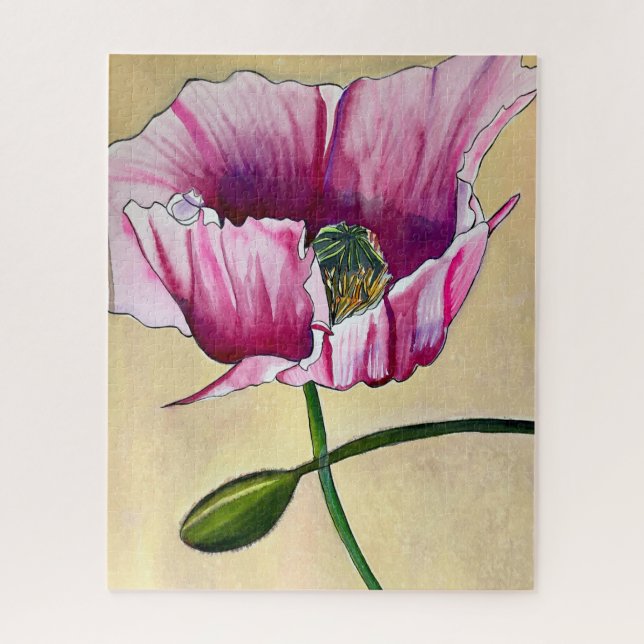 Puzzle Watercolor pink poppy art flower (Vertical)