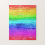Puzzle Watercolor Rainbow Stripes<br><div class="desc">Bright and colorful multi colored horizontal stripes painted in watercolor, great background to custom with your own text or images or keep as a cheerful design.</div>
