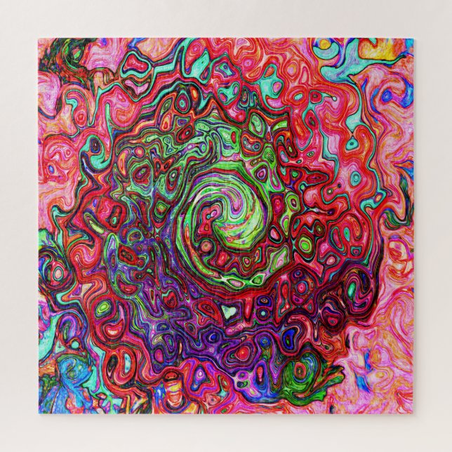 Puzzle Watercolor Red Groovy Abstract Retro Liquid Swirl (Vertical)