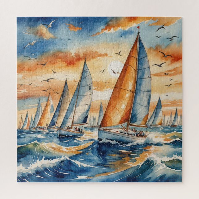 Puzzle Watercolor Sailboat Regatta (Vertical)