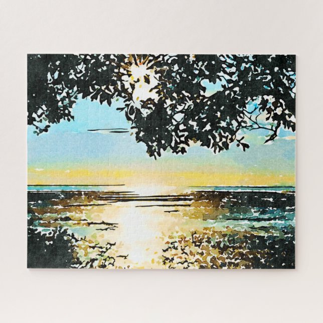 Puzzle Watercolor Seascape Sunrise (Horizontal)
