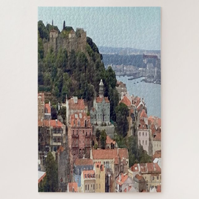 Puzzle Watercolor Skyline of Lisbon (Vertical)