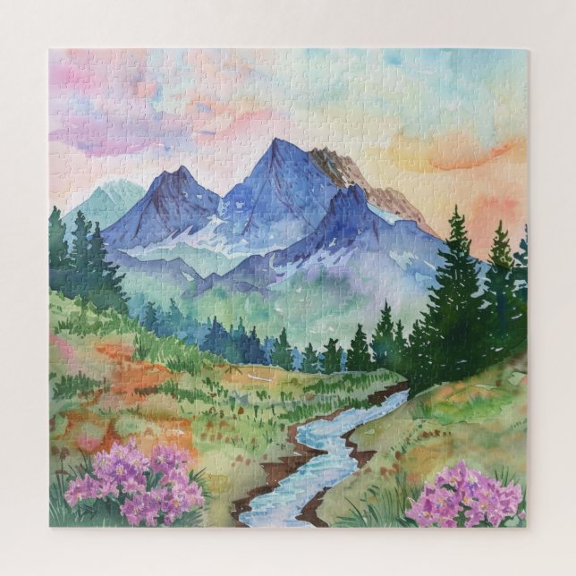 Puzzle Watercolor Summer Mountain (Vertical)