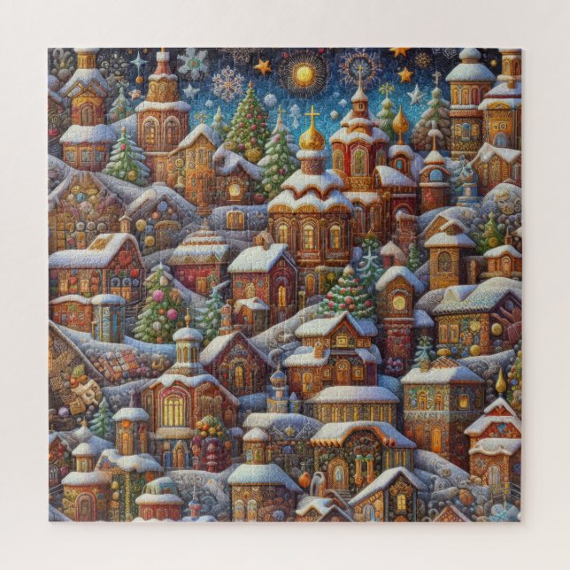 Puzzle Watercolor Village Motifs de Noël (Vertical)