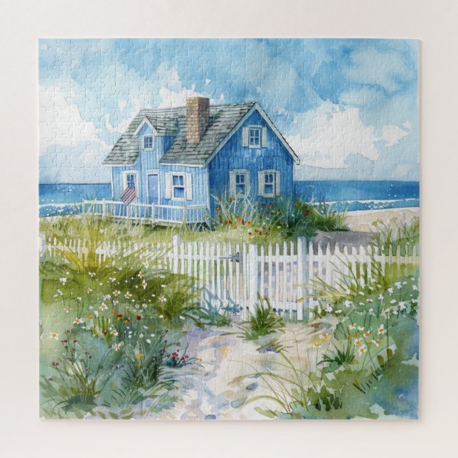 Puzzle Watercolour Beach Cottage (Vertical)