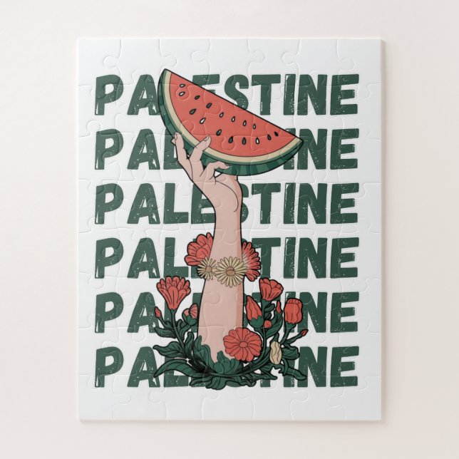 Puzzle watermelon, flowers, and  palestine text Repeat  (Vertical)