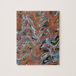 Puzzle Waves In Red and Blue Acrylic Pour Abstract Art