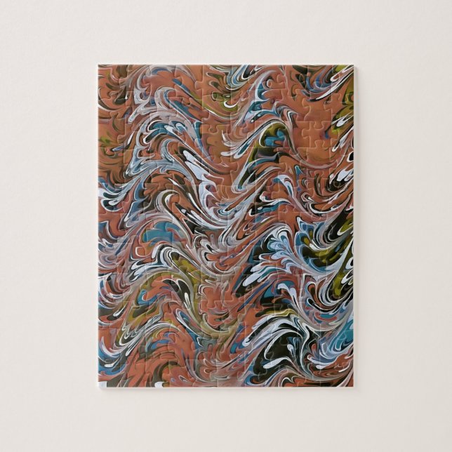 Puzzle Waves In Red and Blue Acrylic Pour Abstract Art (Vertical)