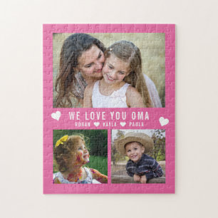 Puzzle We Love You Oma 3 Photo Collage Pink Grand-mère