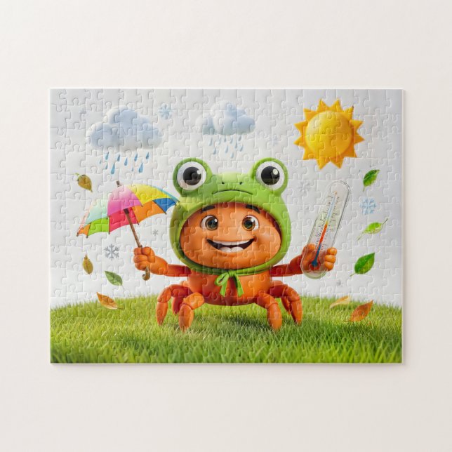 Puzzle Weather Crab Measuring Climate With Rainbow Umbrel (Horizontal)