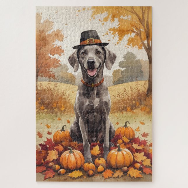 Puzzle Weimaraner À L'Automne Quitte L'Art Thanksgiving (Vertical)