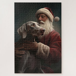 Puzzle Weimaraner avec le Père Noël Festif de Noël