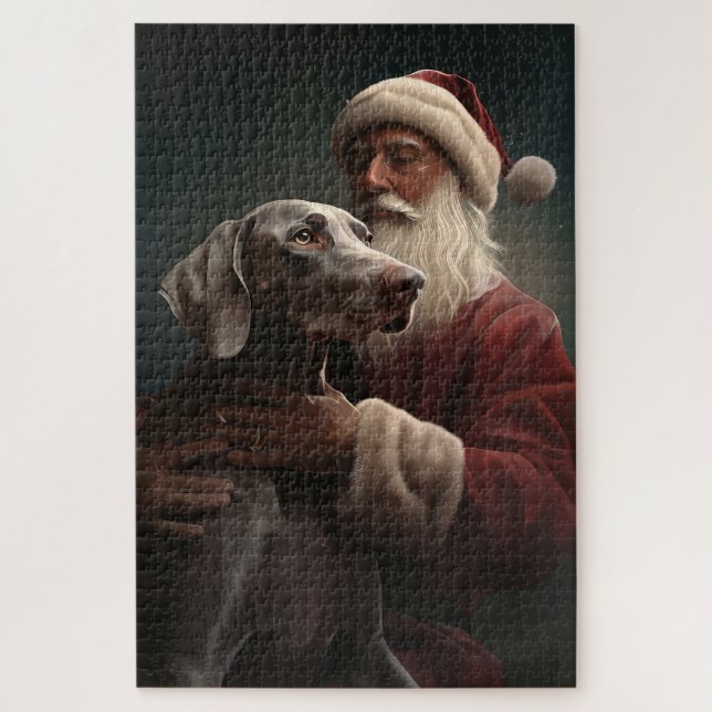 Puzzle Weimaraner avec le Père Noël Festif de Noël (Vertical)