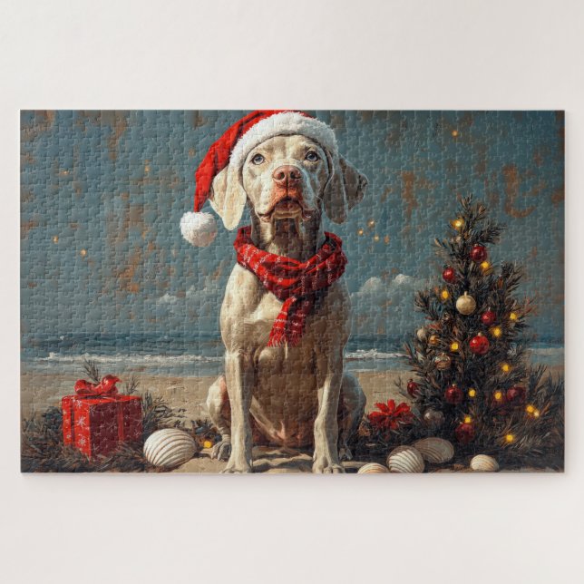 Puzzle Weimaraner Chien Noël Plage Vintage (Horizontal)