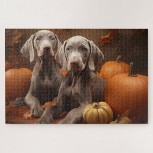 Puzzle Weimaraner Chiot Automne Citrouille délice