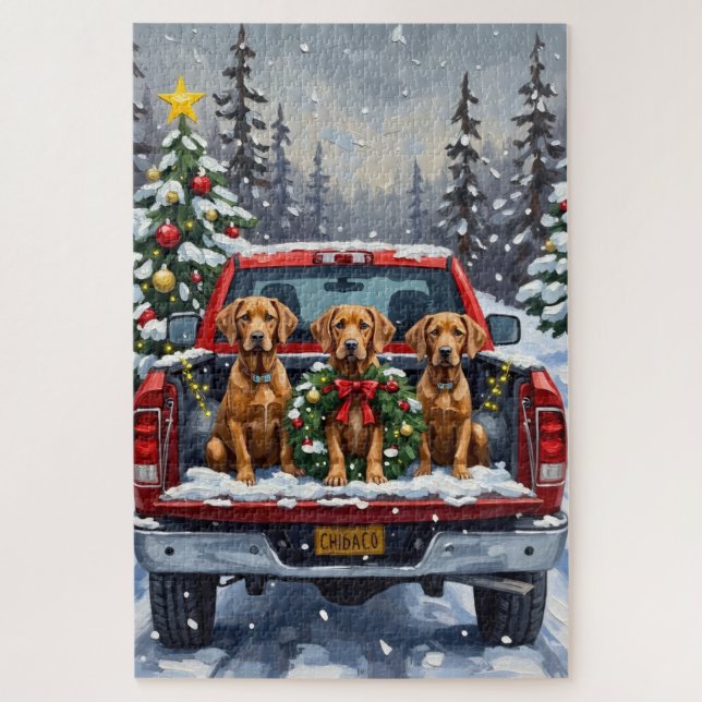 Puzzle Weimaraner Christmas Red Truck Holiday (Vertical)