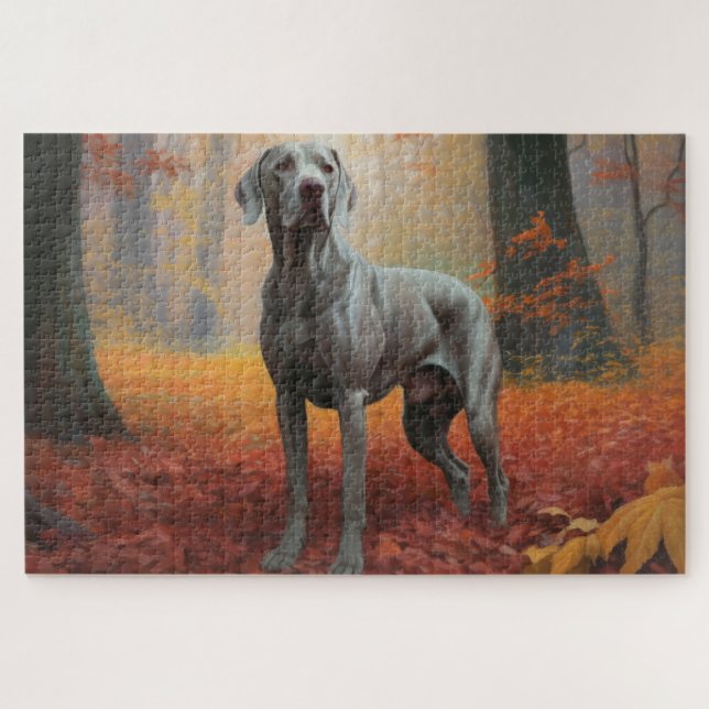 Puzzle Weimaraner dans les feuilles d'automne inspirent l (Horizontal)