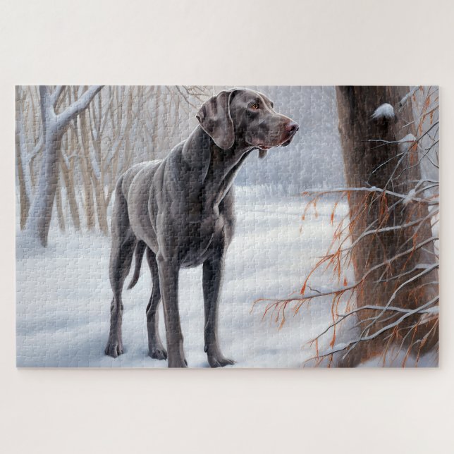 Puzzle Weimaraner Laisser Neige Noël (Horizontal)